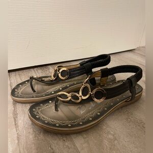 Henry Ferrera Black and Gold Sandals
